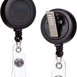 2 Pack - Retractable ID Name Badge Holder Reels with Swivel Alligator Clip (Black)