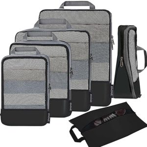 BAGAIL 4 Set/6 Set/8 Set Compression Packing Cubes Travel Accessories Expandable Packing Organizers(Black HalfMesh 6 Set)